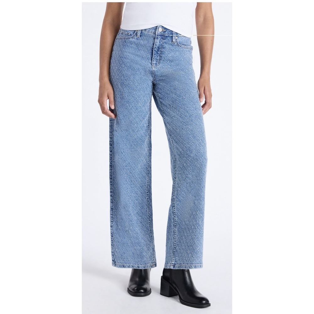 Time and Tru-Women's-High Rise-Rhinestone Embroidered-Wide‎ Leg Jeans-Size 4-NWT